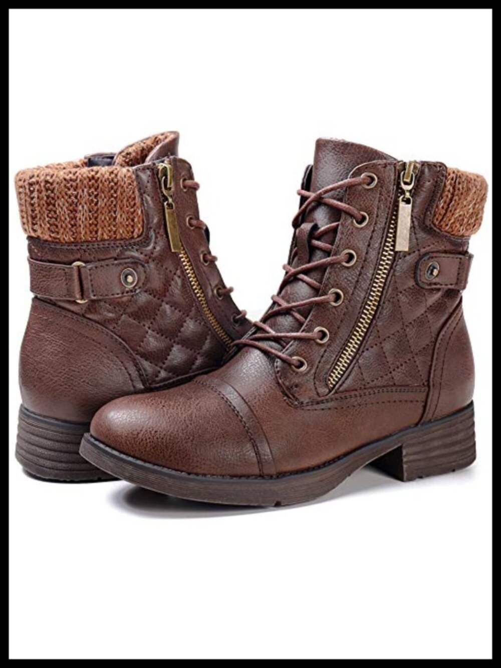 Womens Combat Boots Lace Up Ankle Booties Side Zipper Fall Winter